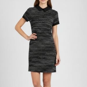 Maison Jules Black Tweed Shift Dress Sz S | Short Sleeve Peter Pan Collar Mini